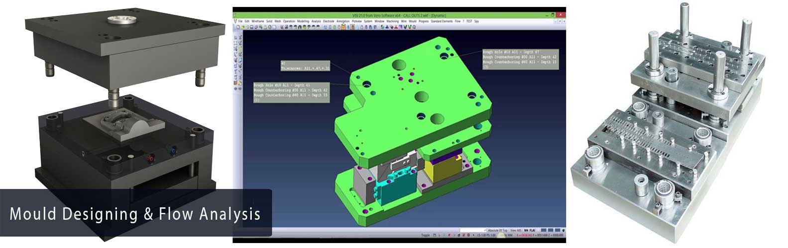 Injection mould design of plastic components on prot, solidworks, catia, visi
